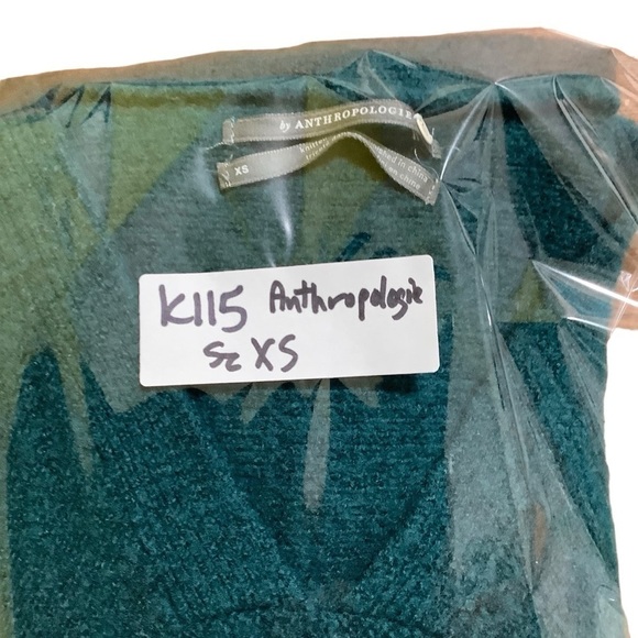 Anthropologie Alpaca and Wool Blend Sweater Sz XS Joy Fringed V-neck Teal Green - Picture 12 of 12
